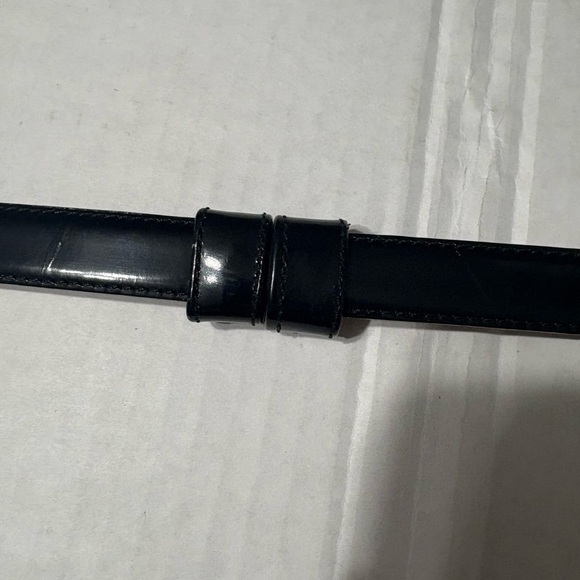 WCM New York Glossy Black Leather Belt with Silver Ring Hook Closure. USA S/M - Picture 5 of 12